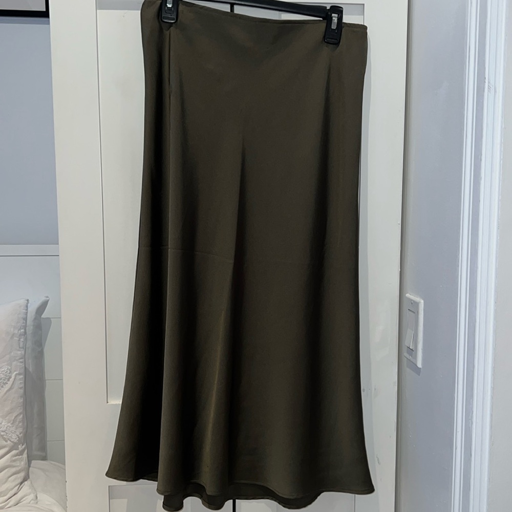Abercrombie & Fitch Satin Olive Green Midi Skirt